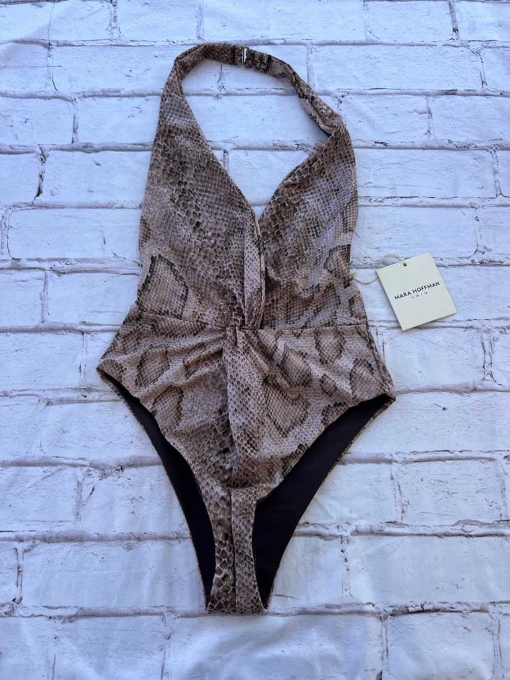 Mara Hoffman Beige Brown Snake-Print One-Piece Swimsuit